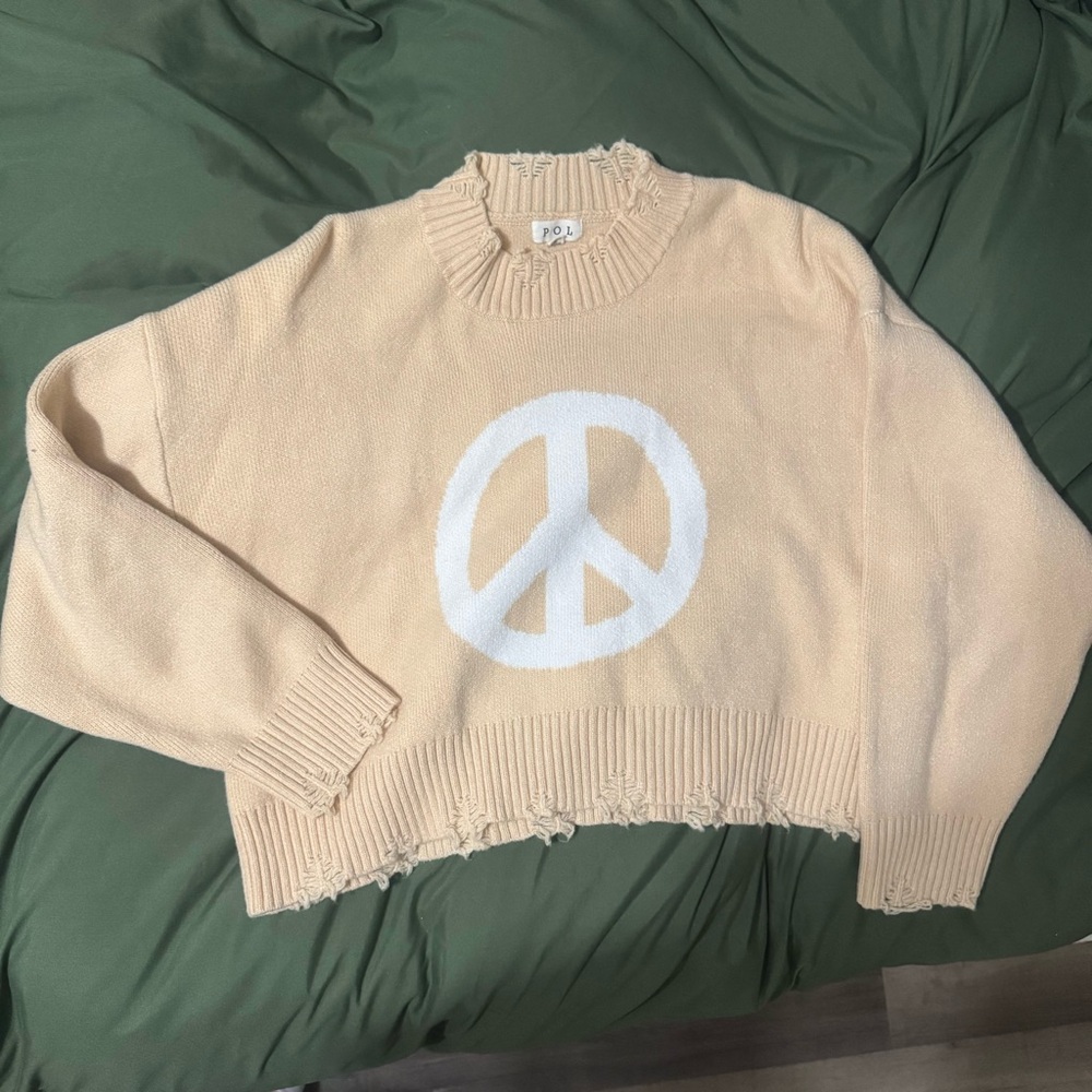 POL cropped Peace Sign Cozy Sweater